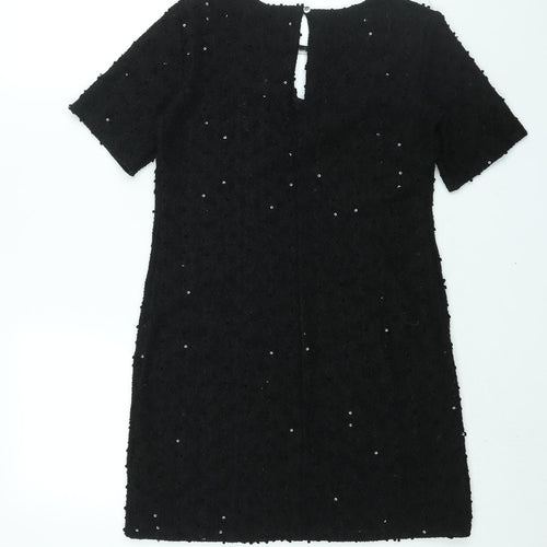 Dorothy Perkins Womens Black Polyester Mini Size 6 Round Neck Button - Textured Sequin