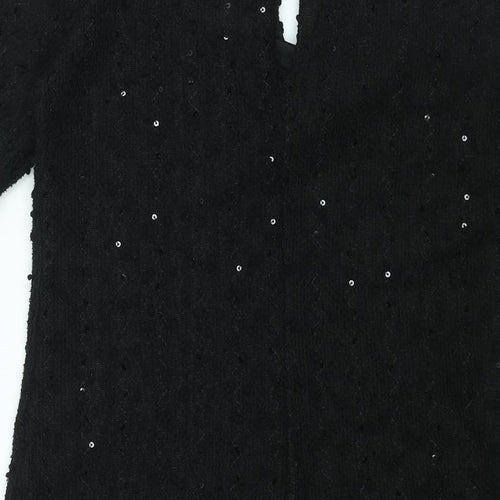 Dorothy Perkins Womens Black Polyester Mini Size 6 Round Neck Button - Textured Sequin