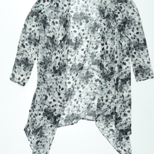 Divided by H&M Womens Grey Geometric Polyester Kimono Blouse Size 10 V-Neck - Semi Sheer Waterfall Front