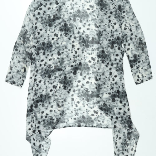 Divided by H&M Womens Grey Geometric Polyester Kimono Blouse Size 10 V-Neck - Semi Sheer Waterfall Front