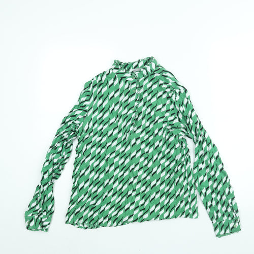 Fransa Womens Green Geometric Viscose Basic Blouse Size S Mock Neck