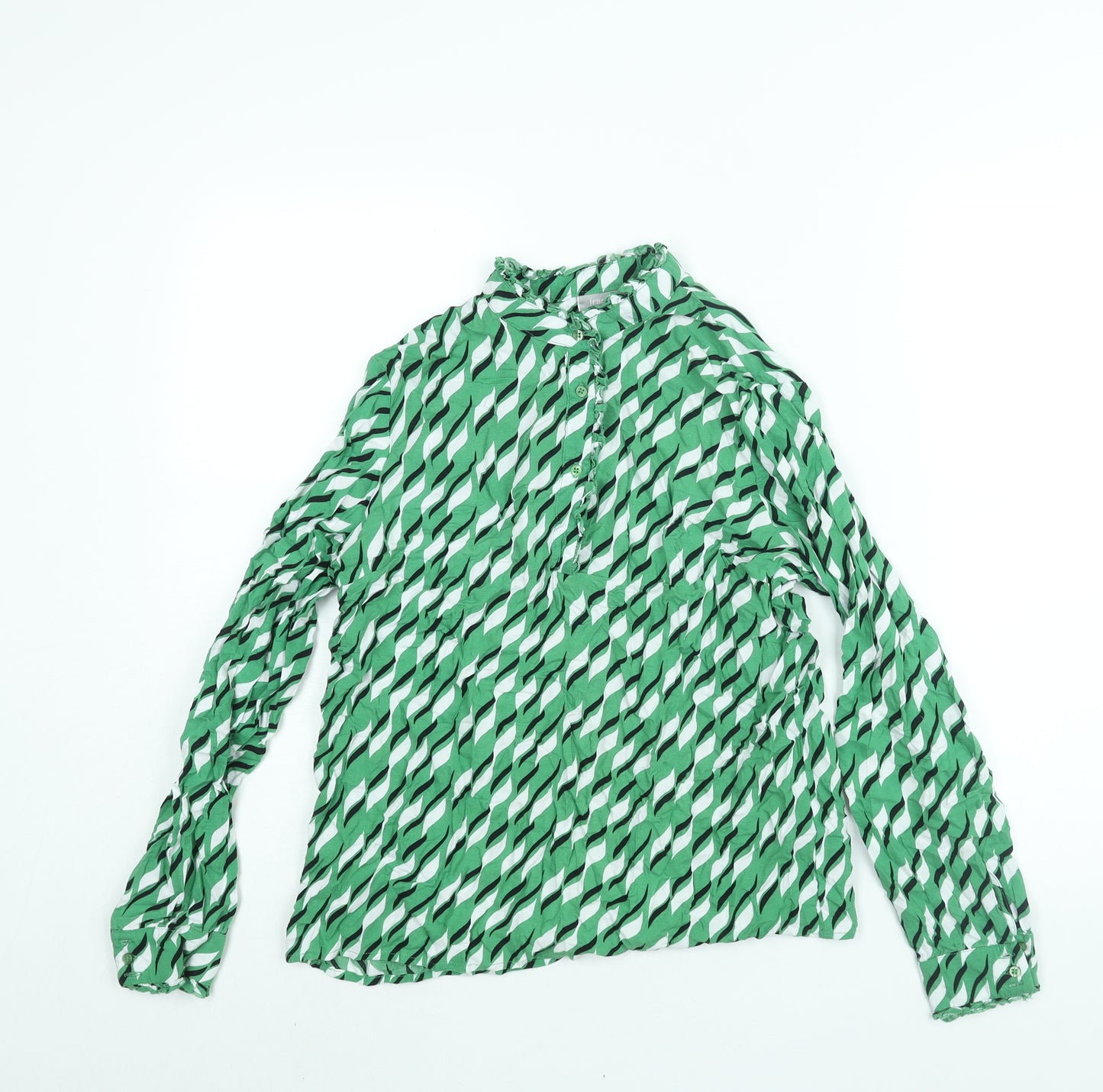 Fransa Womens Green Geometric Viscose Basic Blouse Size S Mock Neck