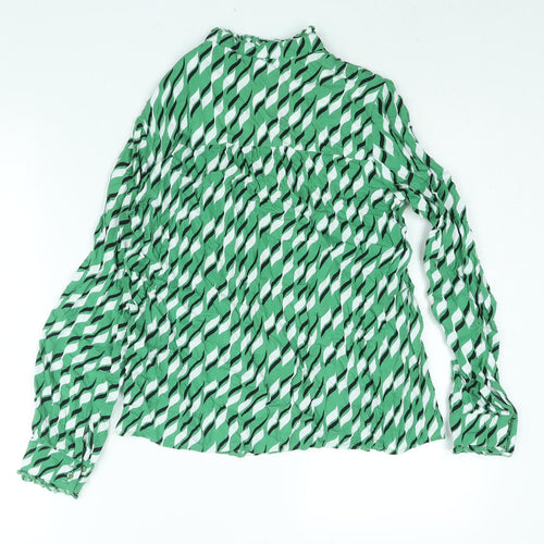 Fransa Womens Green Geometric Viscose Basic Blouse Size S Mock Neck