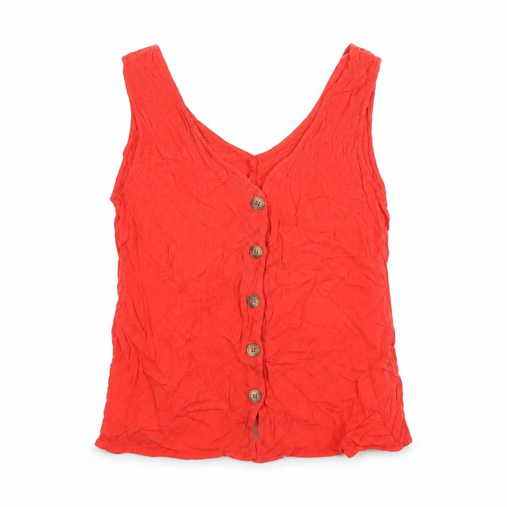 Front view of ASOS women’s red viscose camisole blouse, size UK 10, v-neck