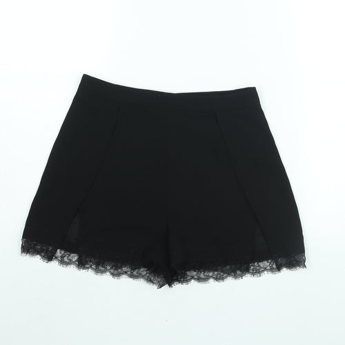 River Island Womens Black Polyester Basic Shorts Size 8 Regular Zip - Lace Trim Vented