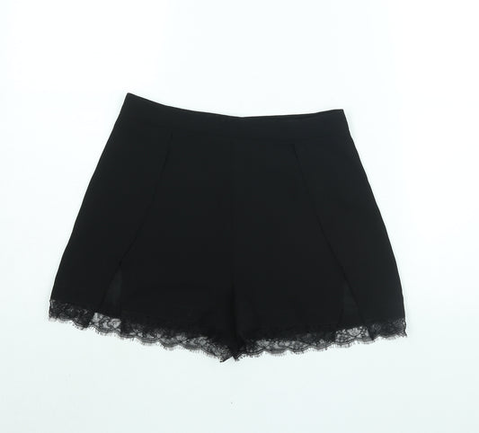 River Island Womens Black Polyester Basic Shorts Size 8 Regular Zip - Lace Trim Vented