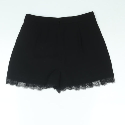 River Island Womens Black Polyester Basic Shorts Size 8 Regular Zip - Lace Trim Vented