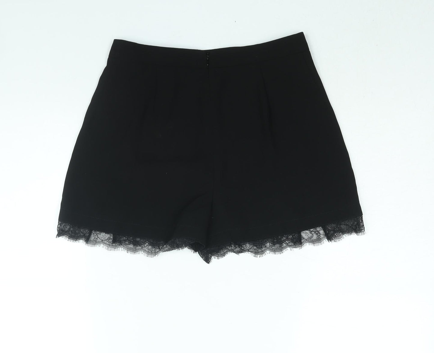 River Island Womens Black Polyester Basic Shorts Size 8 Regular Zip - Lace Trim Vented