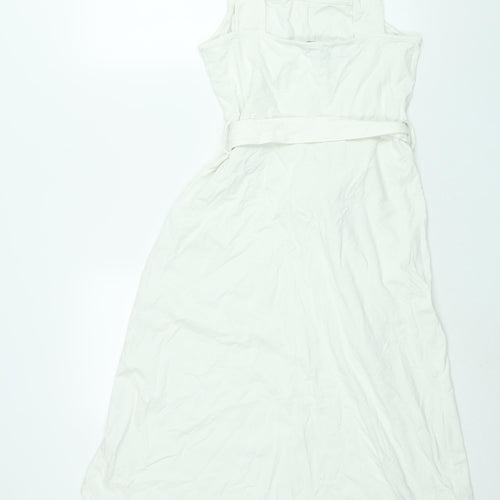Dorothy Perkins Womens White Polyester Shift Size 12 Square Neck Pullover - Belted Button Detail