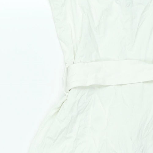 Dorothy Perkins Womens White Polyester Shift Size 12 Square Neck Pullover - Belted Button Detail