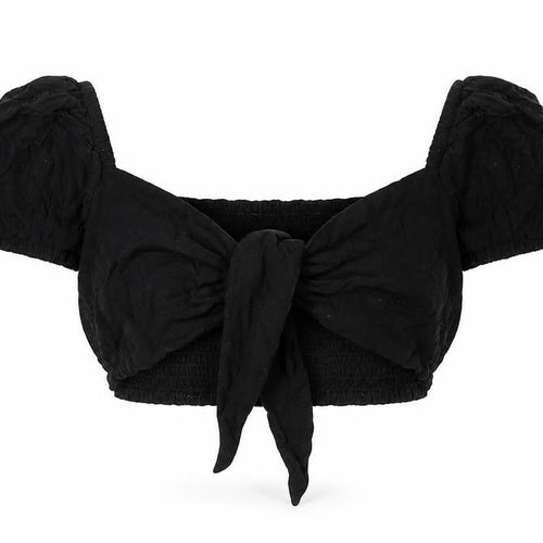 COLLUSION Womens Black Cotton Cropped Blouse Size 8 Sweetheart