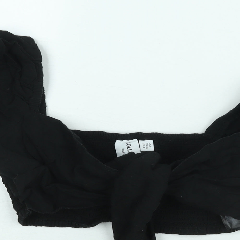 COLLUSION Womens Black Cotton Cropped Blouse Size 8 Sweetheart