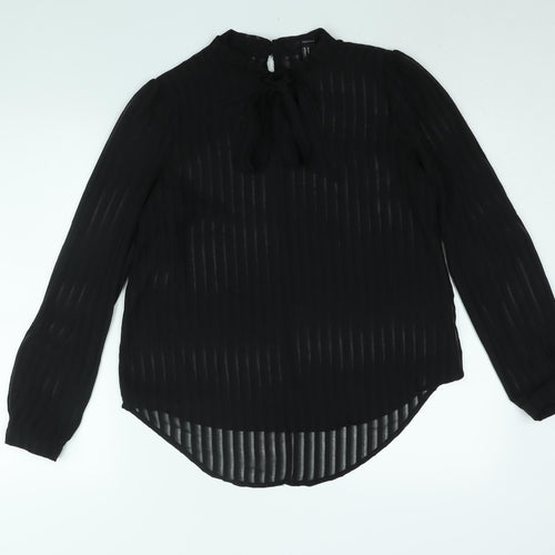 FOREVER 21 Womens Black Polyester Basic Blouse Size M Mock Neck - Tie