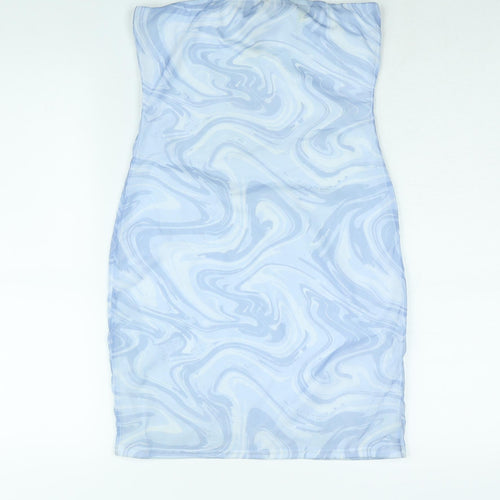 Pink Vanilla Womens Blue Geometric Polyester Mini Size 12 Sweetheart Pullover - Marble Print