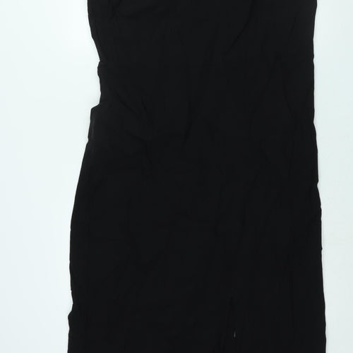 Marks and Spencer Womens Black Viscose Shift Size 22 Square Neck Zip - Front Slit