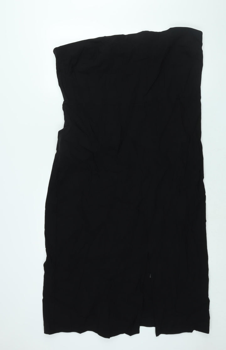 Marks and Spencer Womens Black Viscose Shift Size 22 Square Neck Zip - Front Slit