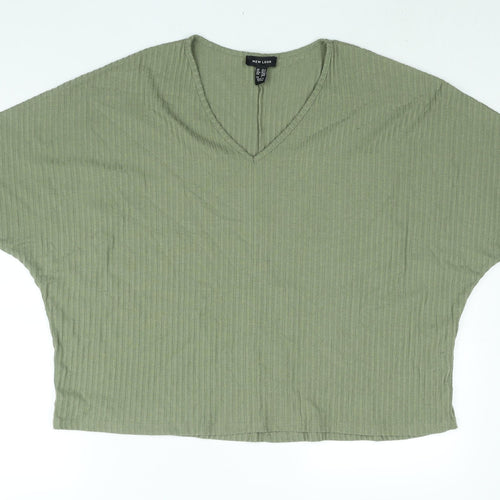 New Look Womens Green Polyester Basic Blouse Size M V-Neck - Size M-L