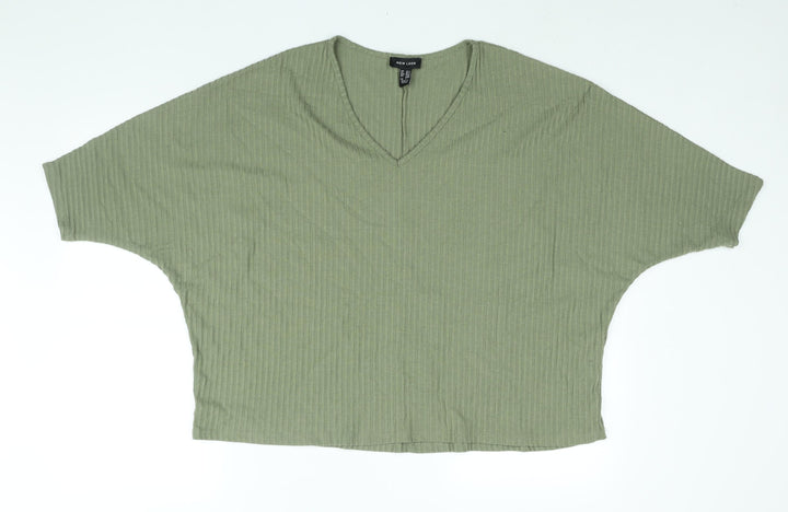 New Look Womens Green Polyester Basic Blouse Size M V-Neck - Size M-L