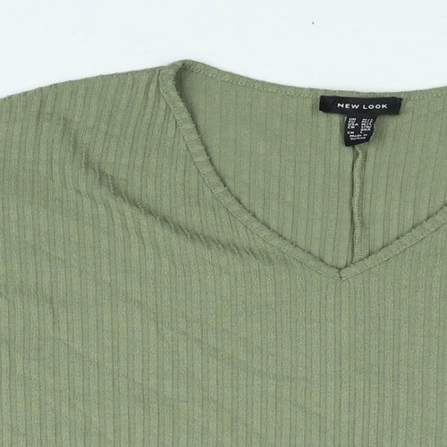 New Look Womens Green Polyester Basic Blouse Size M V-Neck - Size M-L