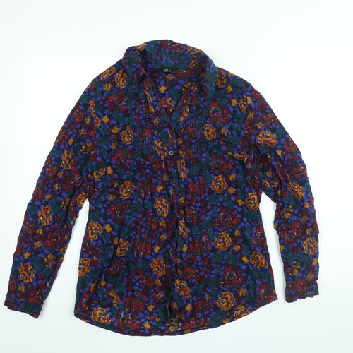 EWM Womens Multicoloured Floral Cotton Basic Button-Up Size 12 Collared - Beading Detail