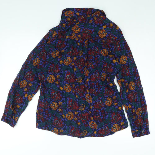 EWM Womens Multicoloured Floral Cotton Basic Button-Up Size 12 Collared - Beading Detail