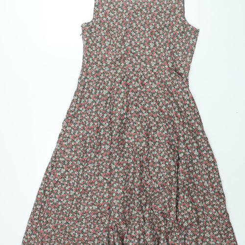 Laura Ashley Womens Multicoloured Floral Cotton Fit & Flare Size 14 Boat Neck Zip