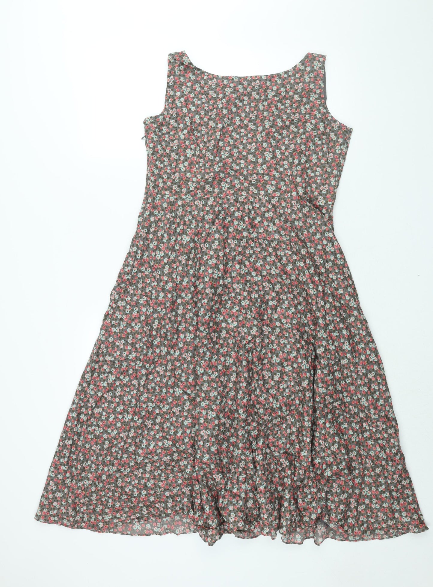 Laura Ashley Womens Multicoloured Floral Cotton Fit & Flare Size 14 Boat Neck Zip