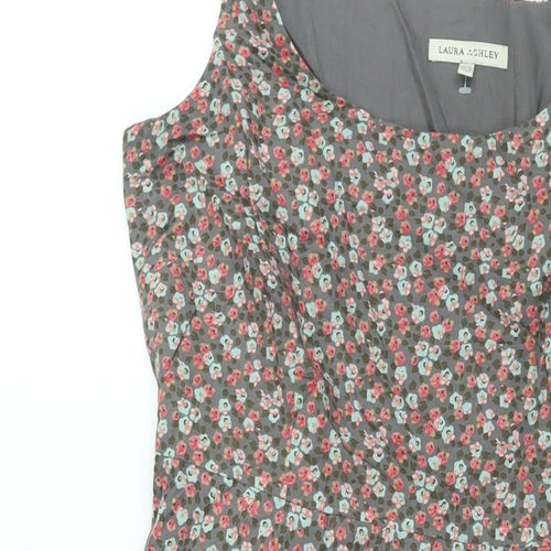Laura Ashley Womens Multicoloured Floral Cotton Fit & Flare Size 14 Boat Neck Zip