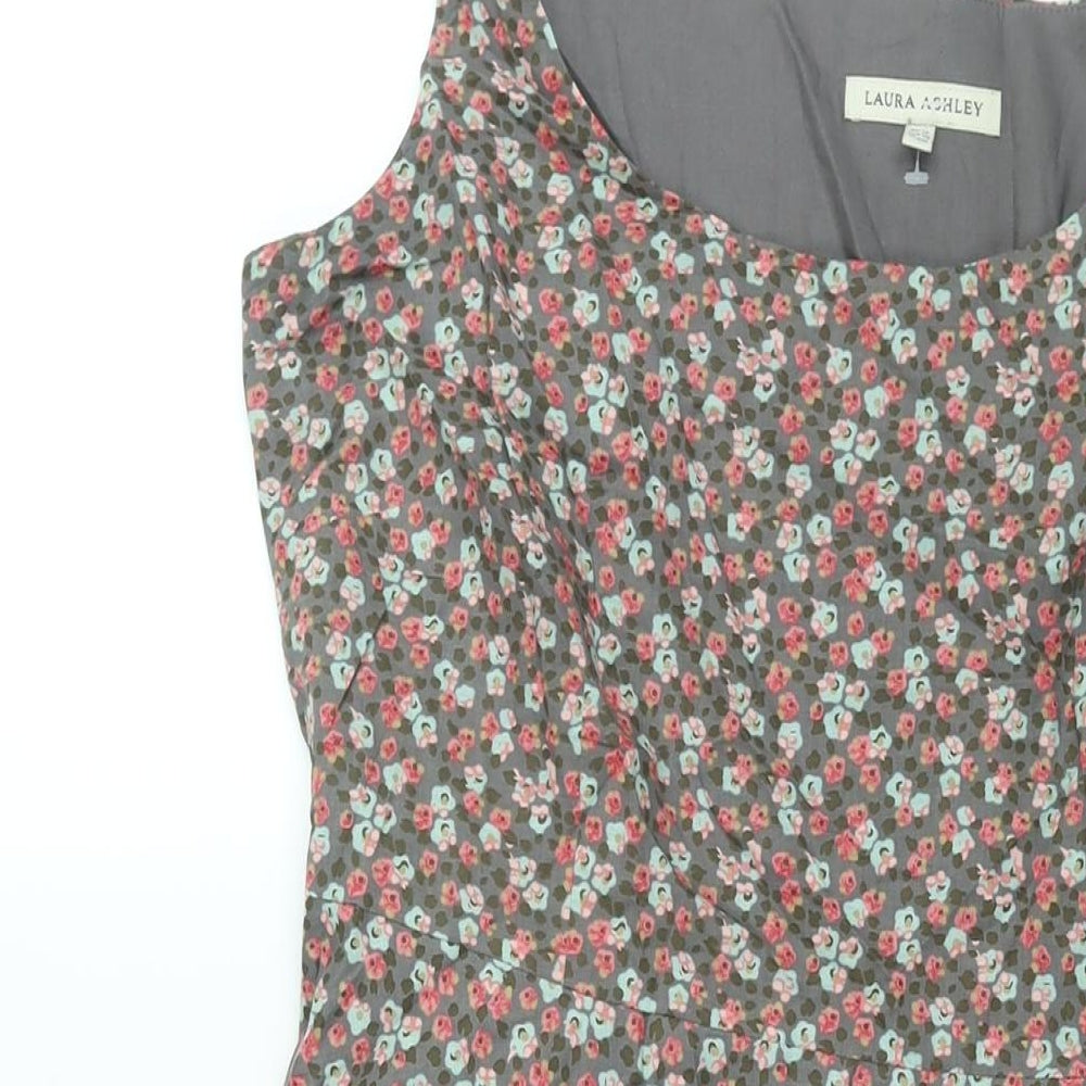 Laura Ashley Womens Multicoloured Floral Cotton Fit & Flare Size 14 Boat Neck Zip