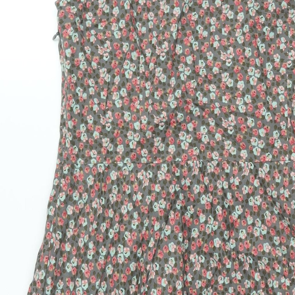 Laura Ashley Womens Multicoloured Floral Cotton Fit & Flare Size 14 Boat Neck Zip