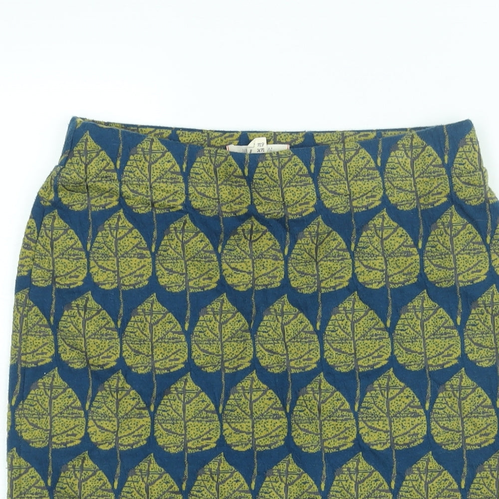 White Stuff Womens Multicoloured Geometric Cotton Straight & Pencil Skirt Size 8 - Leaf Print