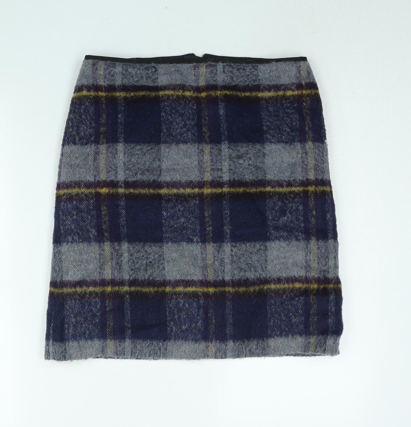 Marks and Spencer Womens Blue Check Acrylic A-Line Skirt Size 10 Zip