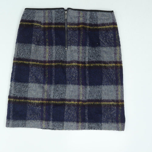 Marks and Spencer Womens Blue Check Acrylic A-Line Skirt Size 10 Zip