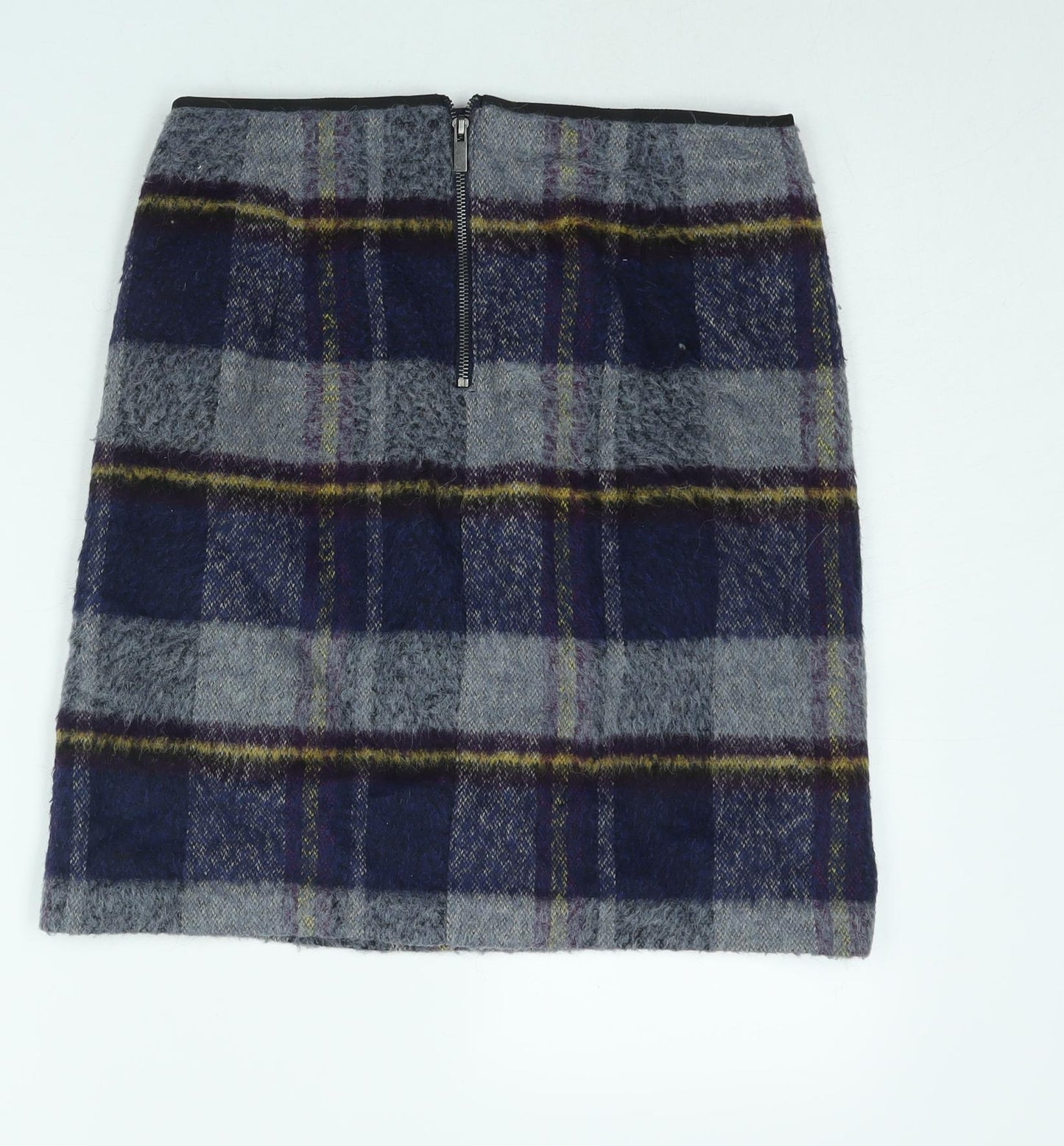 Marks and Spencer Womens Blue Check Acrylic A-Line Skirt Size 10 Zip