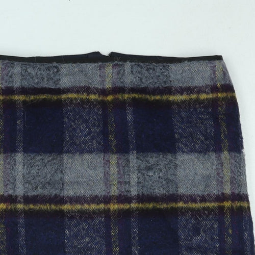 Marks and Spencer Womens Blue Check Acrylic A-Line Skirt Size 10 Zip