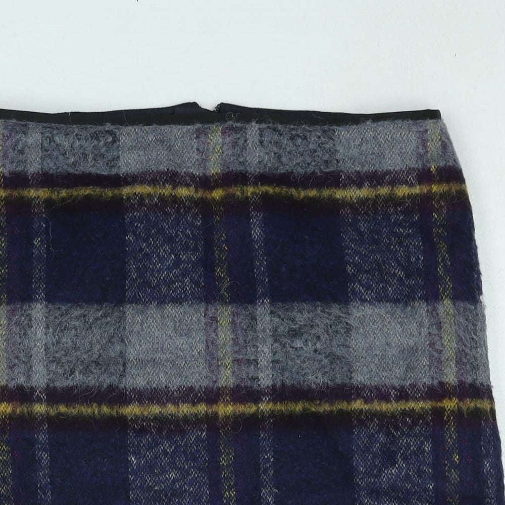 Marks and Spencer Womens Blue Check Acrylic A-Line Skirt Size 10 Zip