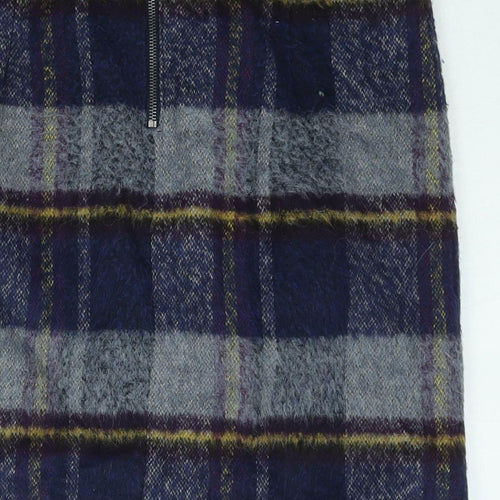 Marks and Spencer Womens Blue Check Acrylic A-Line Skirt Size 10 Zip