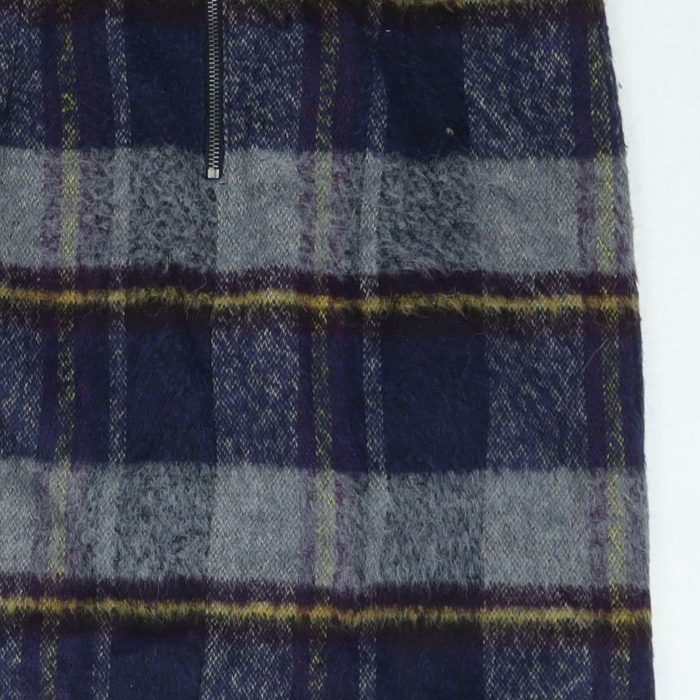 Marks and Spencer Womens Blue Check Acrylic A-Line Skirt Size 10 Zip
