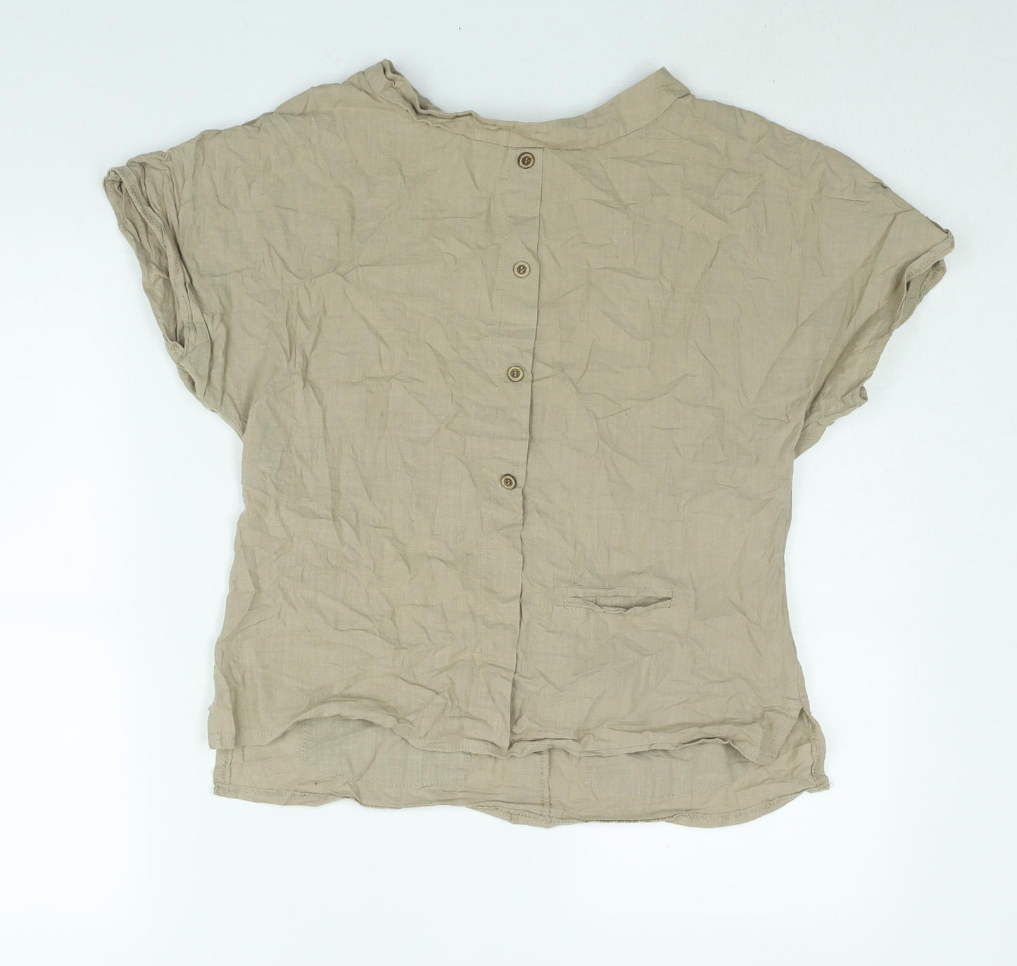Celmia Womens Brown Cotton Basic Blouse Size S Round Neck - Button Pocket
