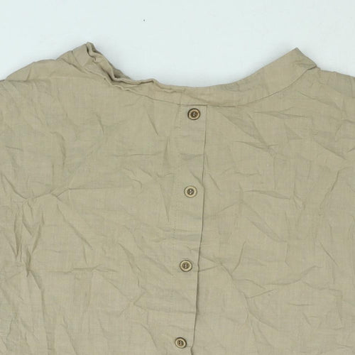 Celmia Womens Brown Cotton Basic Blouse Size S Round Neck - Button Pocket