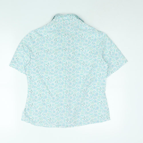 EWM Womens Blue Floral Polyester Basic Button-Up Size 14 Collared