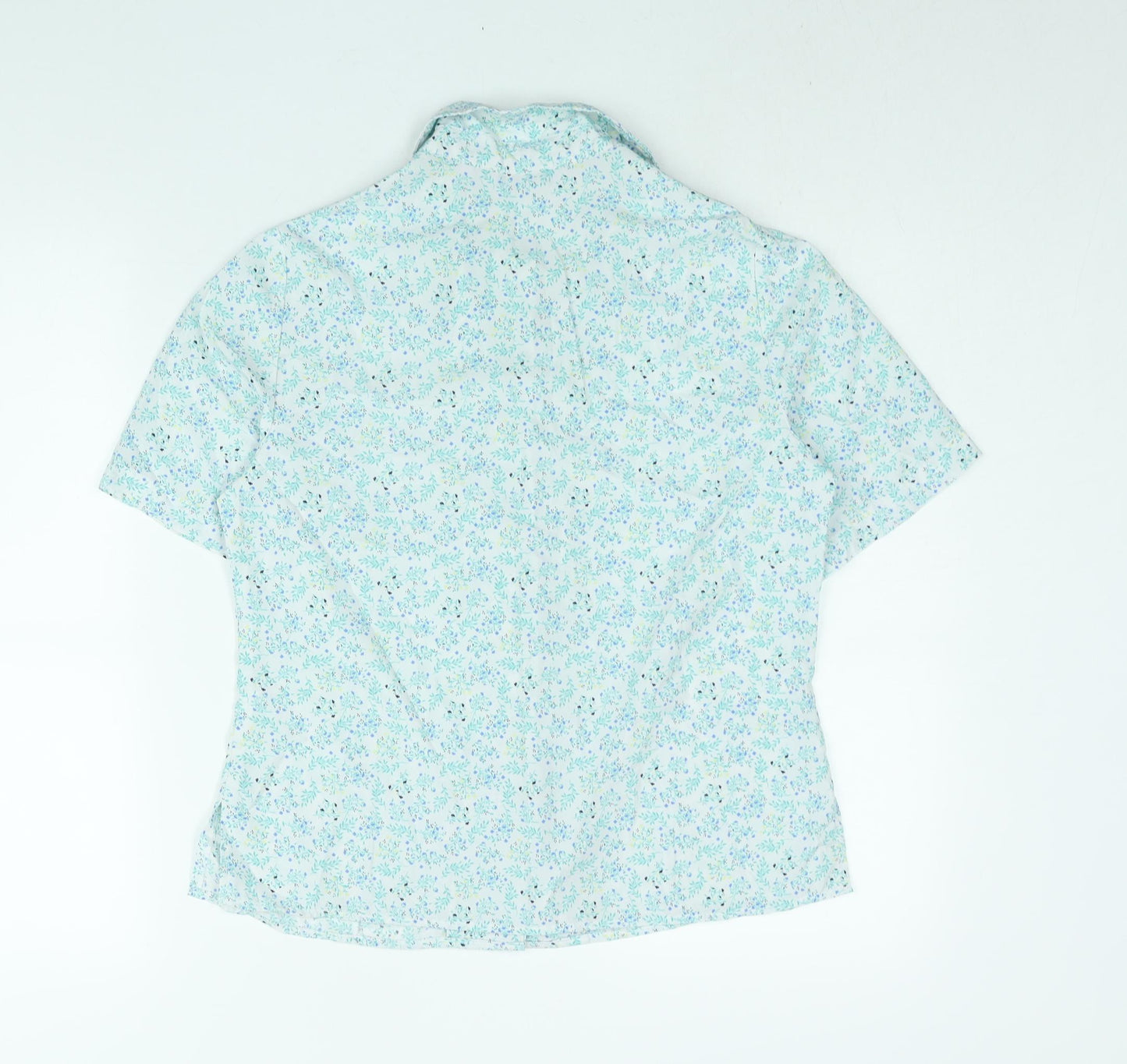 EWM Womens Blue Floral Polyester Basic Button-Up Size 14 Collared