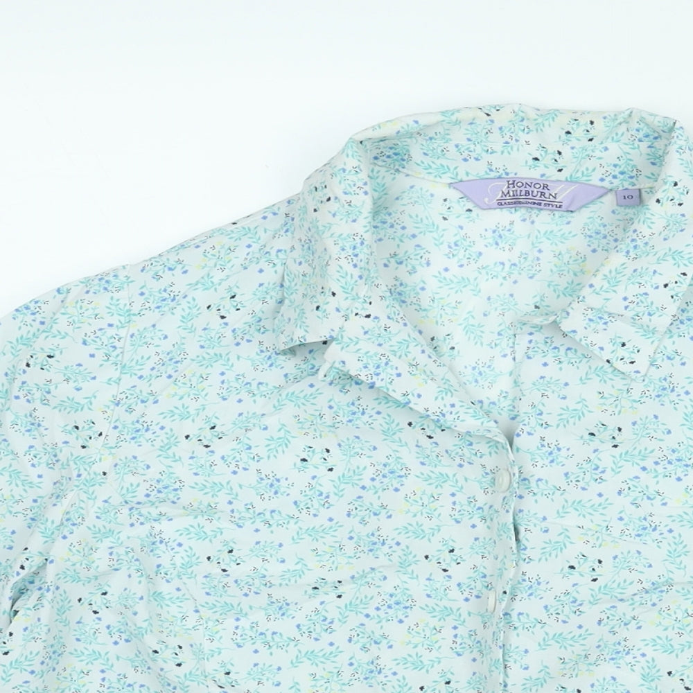 EWM Womens Blue Floral Polyester Basic Button-Up Size 14 Collared