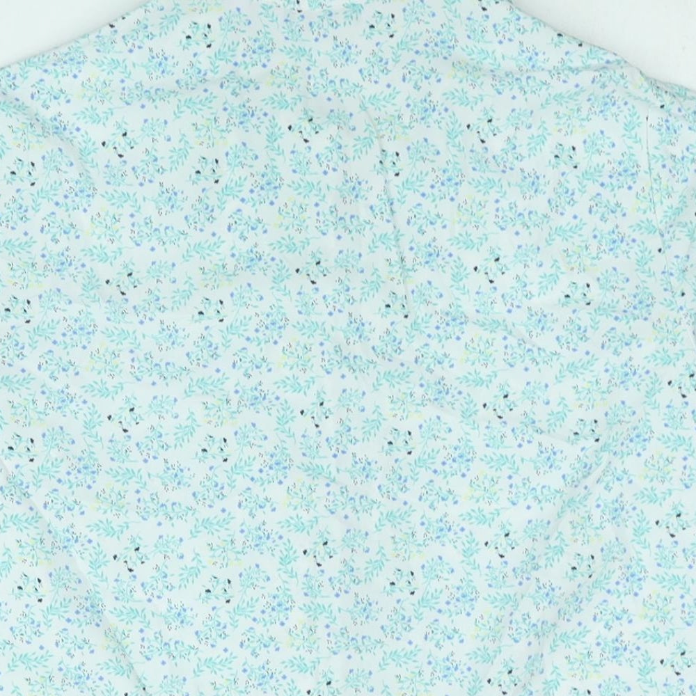 EWM Womens Blue Floral Polyester Basic Button-Up Size 14 Collared