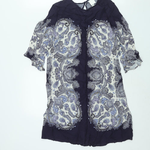 H&M Womens Purple Paisley Viscose Shift Size 12 Round Neck Button