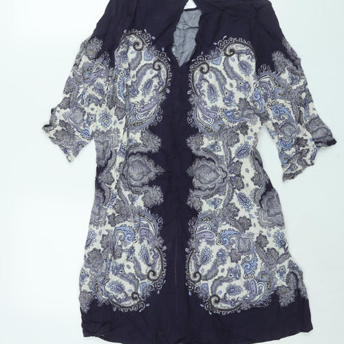 H&M Womens Purple Paisley Viscose Shift Size 12 Round Neck Button