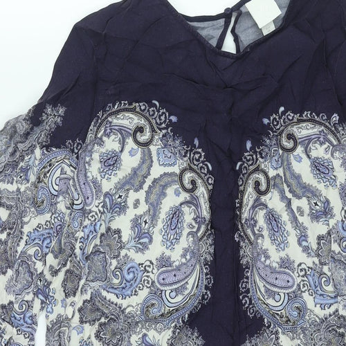 H&M Womens Purple Paisley Viscose Shift Size 12 Round Neck Button