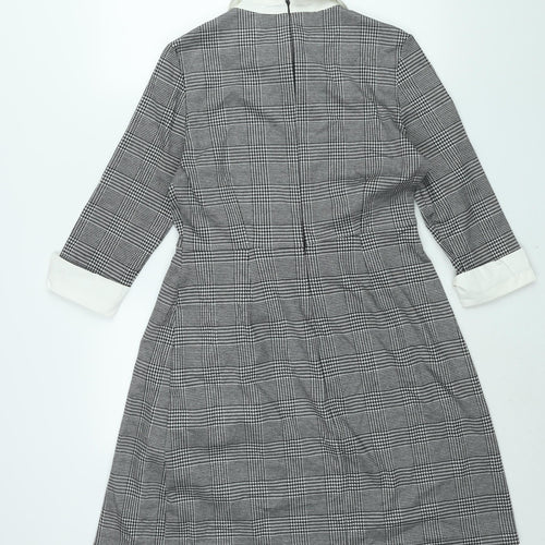 Marks and Spencer Womens Grey Check Polyester Shift Size 12 Collared Zip