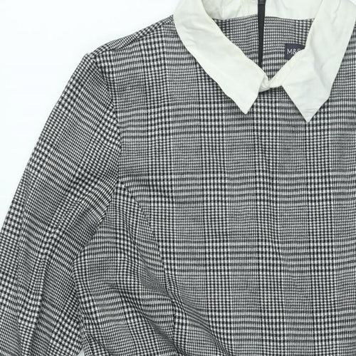 Marks and Spencer Womens Grey Check Polyester Shift Size 12 Collared Zip