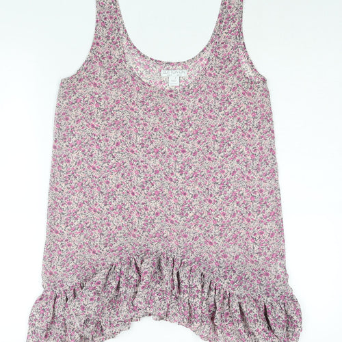 Cotton On Womens Pink Floral Polyester Camisole Blouse Size M Scoop Neck - Frill Semi Sheer